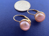 14K Yellow Gold Leverback Pink Pearl Earrings - 5