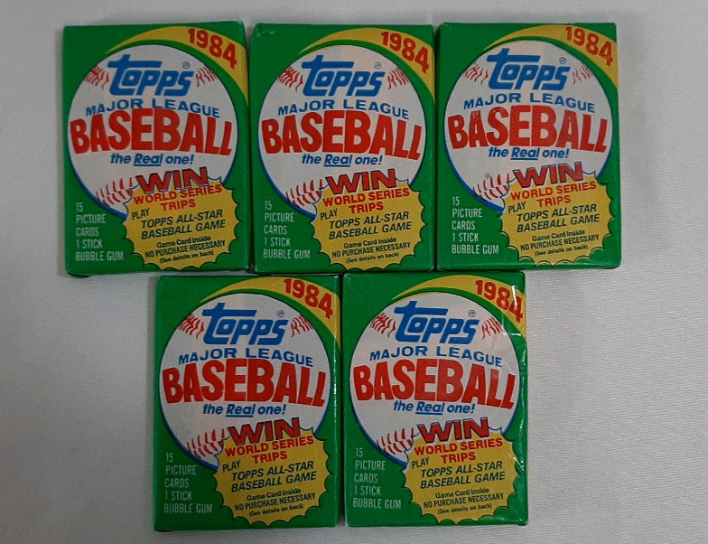 1984 5 Unopened Topps Major League Baseball The Real One Wax Packs 15 Picture Cards 1 Stick Bubble Gum , Possible Don Mattingly Rookie Card