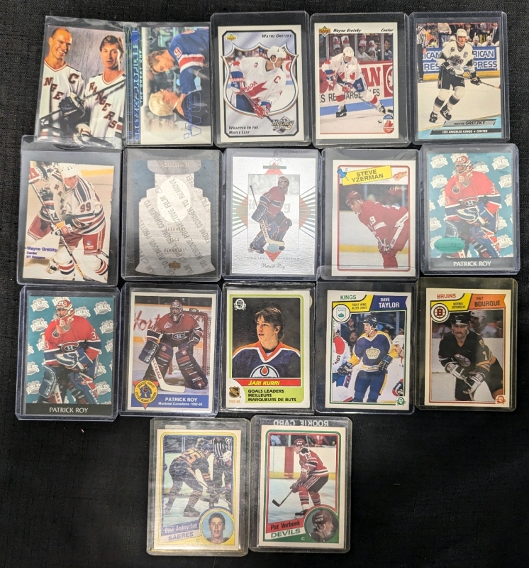 17 NHL Hockey Single Trading Cards - Including But Not Limited to Gretzky, Patrick Roy, Jaromir Jagr