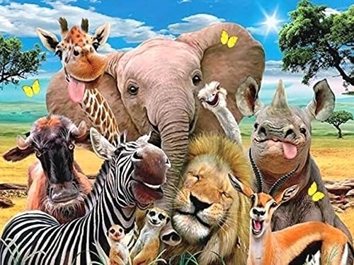 New Funny Animal Safari Selfie Paint by Numbers Kit w Stretched Canvas, Paint & Paintbrushes | 16" x 20"