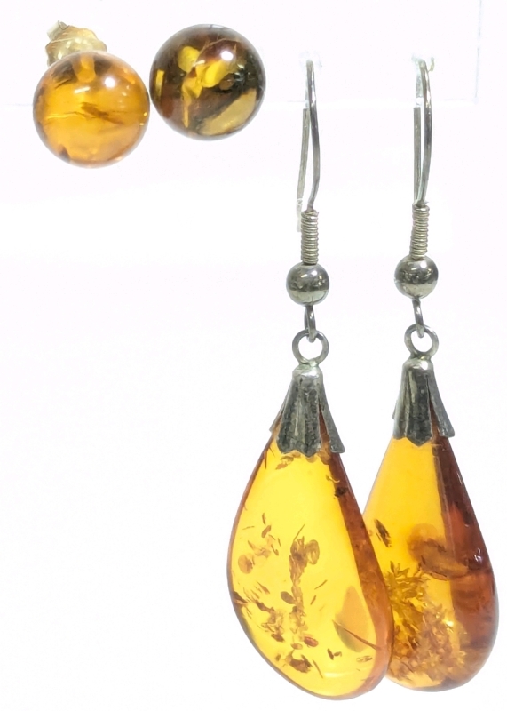 2 Pairs of Gorgeous Amber Earrings | Studs & Danglers | Up to 2.4" Long