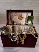 Velvet like box of vintage to modern jewelry