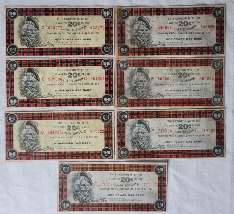 1960s Canadian Tire / Mor-Power Gas Bars 10+10 Cents Cash Bonus Money .