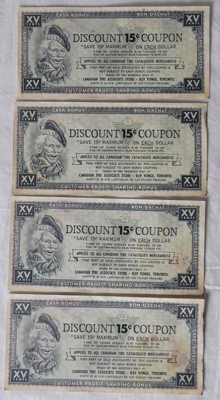 1961 Canadian Tire 15 Cent Customer Profit Sharing Bonus Cash . Two (2) Sets Consecutive Numbers