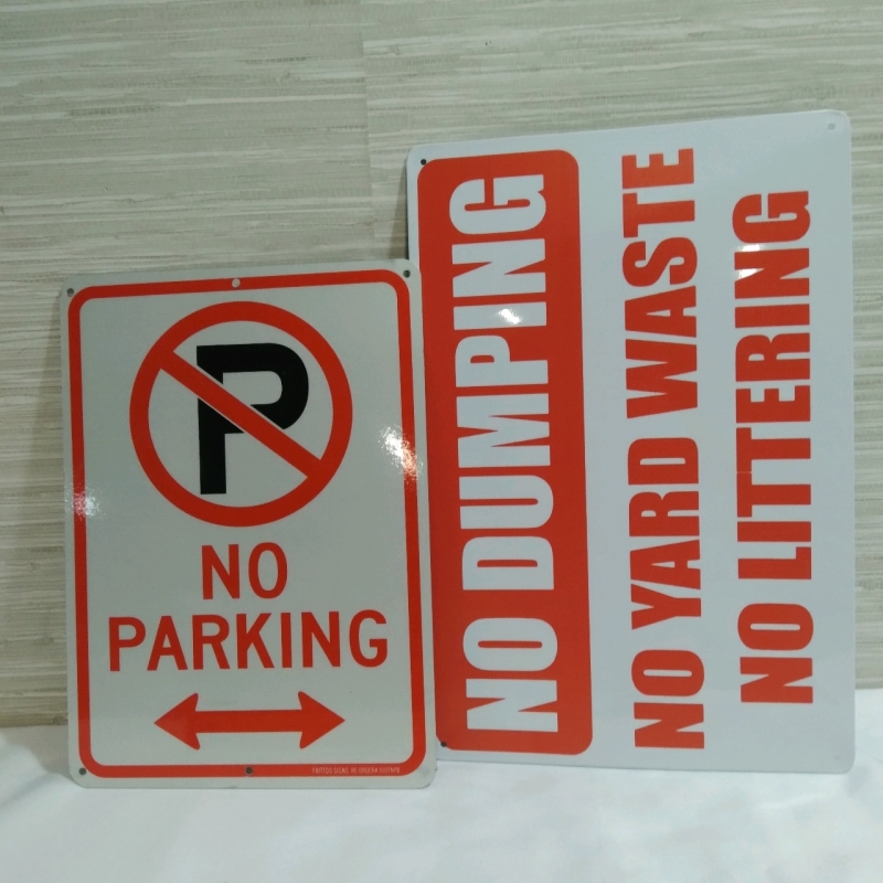 2 New Metal Tin Signs: lNo Parking & No Dumping 12x8" - 7x10"