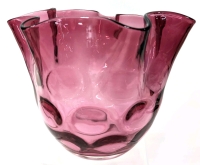 Gorgeous Unsigned Fenton Coin Dot Cranberry Glass Ruffled Edge Vase | 5.75" Diam x 4.75" Tall