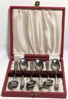 Boxed Set of 6 Rogers 1881 A-1 Demitasse Silver Plated Spoons | Pat. Jan 4'16 | Case 5.5" x 5.25" x 1"