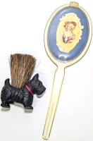 Vintage Hand Mirror & Wooden Scottish Terrier Scottie Dog Table Brush | Mirror 13" Long