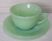 Vintage FIRE-KING Jadeite Jane Ray Cup & Saucer . No chips or cracks