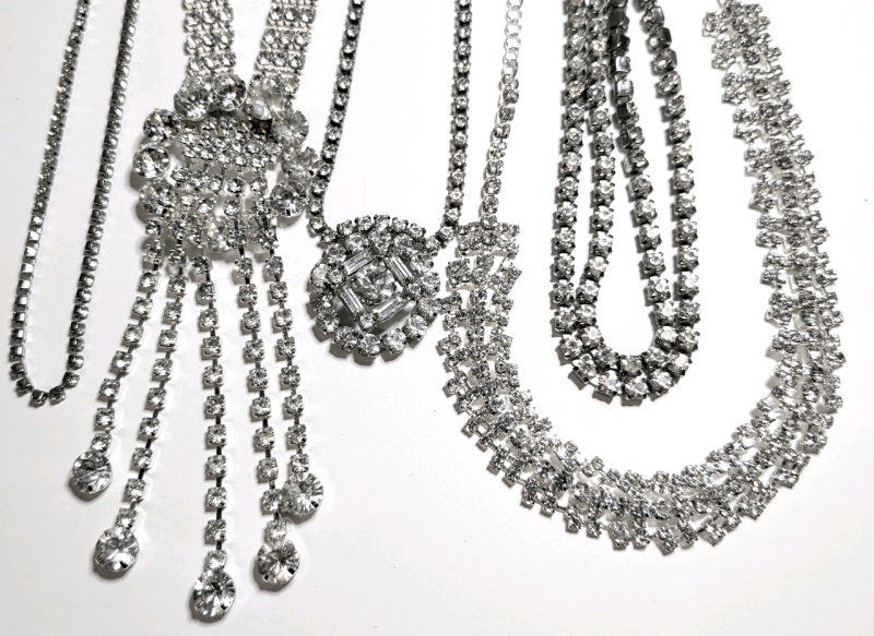 5 Silver Tone Rhinestone Necklaces | Up to 30" Long