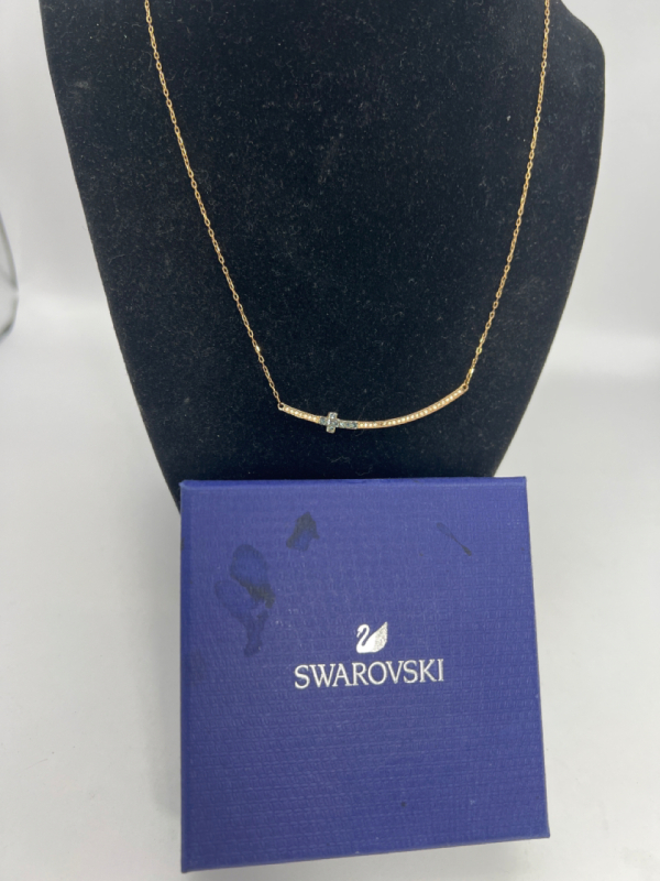 Swarovski signed Sideways Cross Necklace