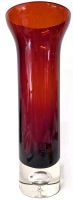 Neat Krosno-Style Red Amberina Glass Vase w Suspended Bubble on Bottom | 12" Tall