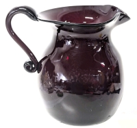 Signed D Billings Handblown Cranberry Glass Jug | 6.5" Tall