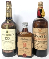 3 Old Oversized (Empty) Whiskey Bottles | Seagrams V.O. 3.78L, Hudson's Bay Best Procurable 1 Gallon & Ballantine's Scotland | Up to 19" Tall