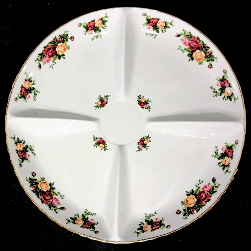 1962 Royal Albert Old Country Roses Large Separated Chip Bowl, Part of Chip n Dip Set | 14.8" Diameter