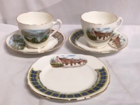 2 Cowen Glasgow Cups & Saucers + Plate - Loch Lomond & Burns Cottage