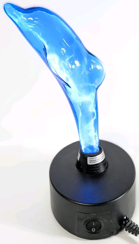 Trippy Electric Blue Leaping Dolphin Plasma Lamp | 11" Tall