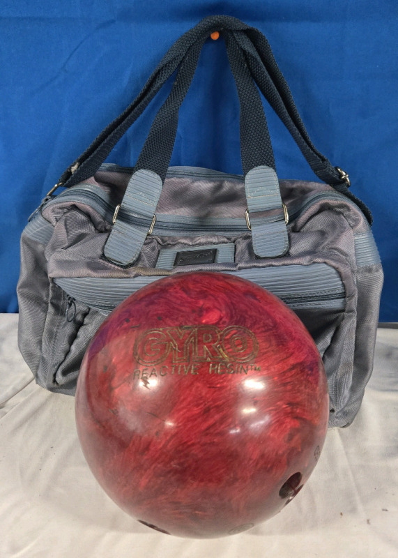 2 Pcs | Ebonite Gyro Reactive Bowling Ball | Finger Hole To Thumb Hole Measure 3¾" | & Stradellina Carry Bag Measures 15" x 7" x 12"