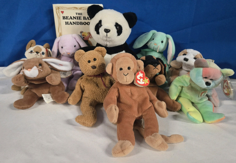 11 Pcs Stuffed Animal Lot | Incluces 10 Stuffed Animals ( 7 ) Confirmed Beanie Babies W/ The Beanie Baby Handbook Paperback Edition