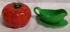 Carlton Ware Small Cabbage Leaf Sauce Boat + Tomato Lidded Dish - 6