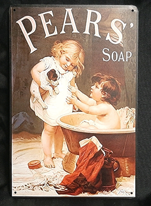 New "Pears' Soap" Advertising Metal Sign - 12" X 8"