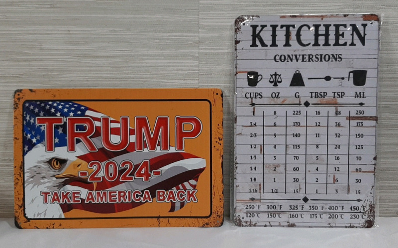 New 2pcs "Patriotic" and Kitchen Conversions Metal Signs - 12"X8"