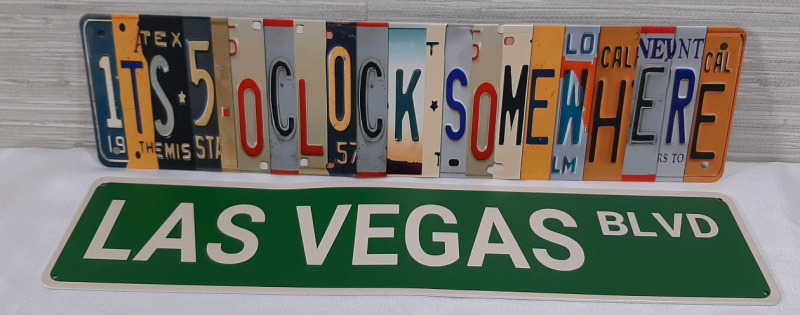 New 2pcs Vegas Blvd & License Plate Metal Signs - 16"X4"