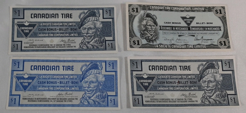 4 Canadian Tire $1 Cash Bonus Bills