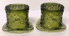 2 Unsigned Fenton Daisy and Button Green Indiana Glass Top Hat Vases 3.25" Tall - 4