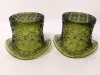 2 Unsigned Fenton Daisy and Button Green Indiana Glass Top Hat Vases 3.25" Tall - 5