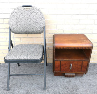 Galloway Kitchener Art Deco Night Stand with Drawer+ Folding Chair