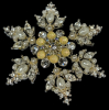 Large Snowflake Brooch Rhinestones Faux Pearls Frosted Chatons - 2