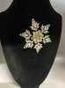 Large Snowflake Brooch Rhinestones Faux Pearls Frosted Chatons - 3