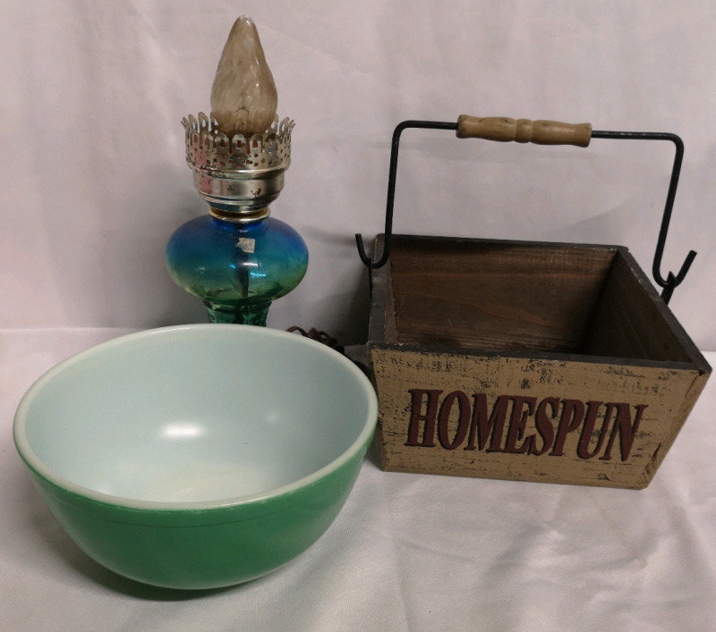 Pyrex Mixing Bowl & Glass Base Lamp Working & Home Decor Basket