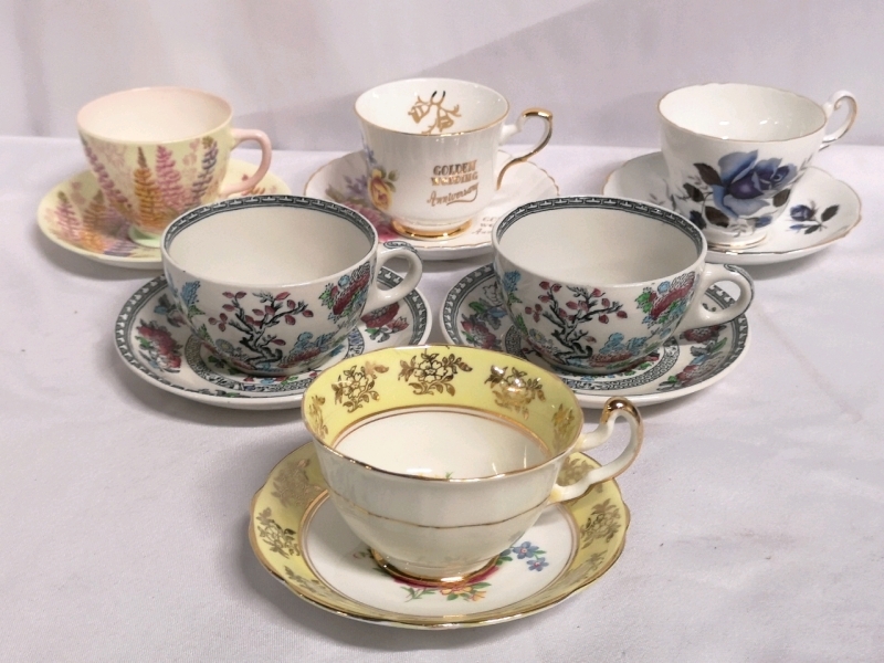 6 Vintage Teacups & Saucers - Royal Stafford, Woods, Regency +