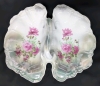 Gorgeous Porcelain German Pink Roses Floral Handled Double-Lobe Serving Bowl | 15" x 12" x 4.5" Tall