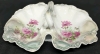 Gorgeous Porcelain German Pink Roses Floral Handled Double-Lobe Serving Bowl | 15" x 12" x 4.5" Tall - 2