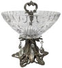 Pinwheel Crystal Handled Compote Bowl w Hanging Pendalogues / Prisms (Some Missing) | 8.75" Diameter x 9.25" Tall