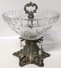 Pinwheel Crystal Handled Compote Bowl w Hanging Pendalogues / Prisms (Some Missing) | 8.75" Diameter x 9.25" Tall - 2