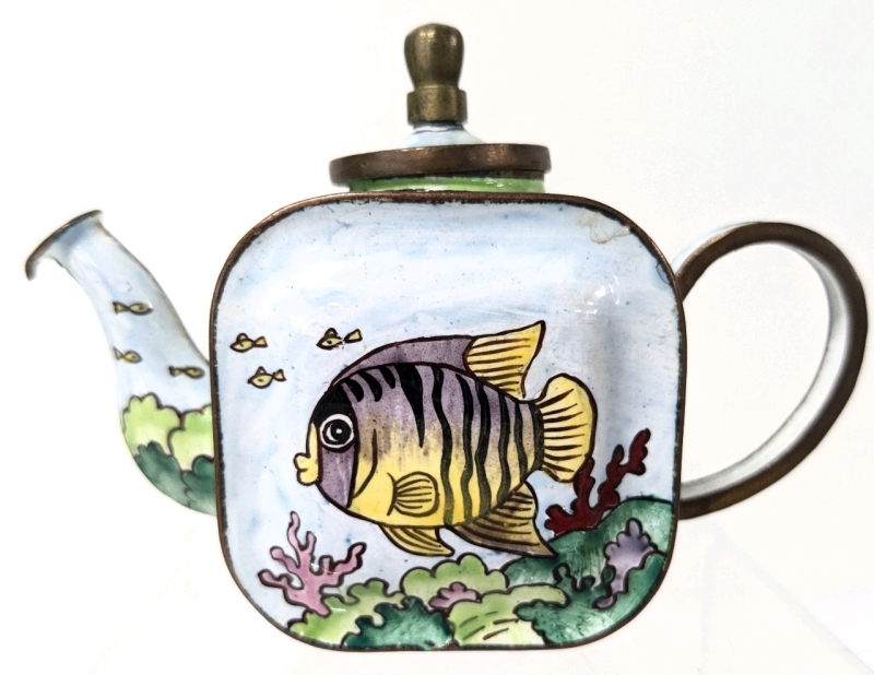 1999 Kelvin Chen Handpainted Miniature Copper Enamel Teapot No 39 | 3" Tall