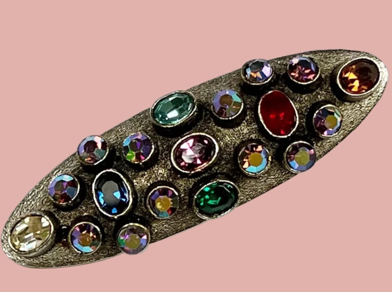 Fabulous Large Colored Oval & Round Aurora Rhinestones Vintage Brooch