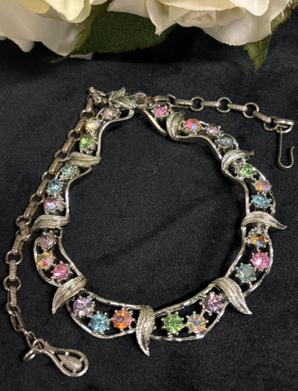 Early Coro Signed Multi Pastel Rhinestone Vintage Necklace