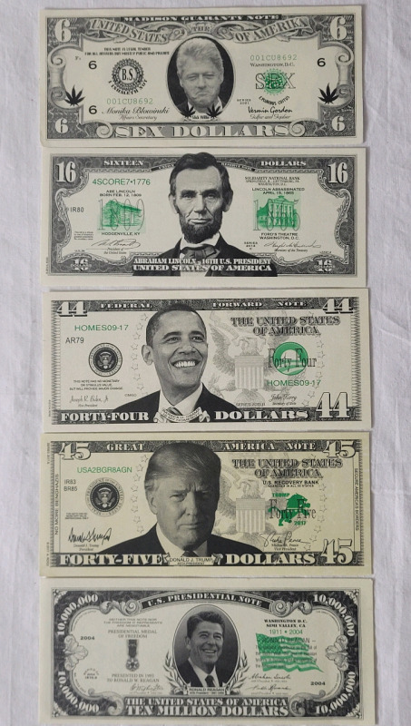 United States of America Presidential Novelty Bank Notes , No Cash Value