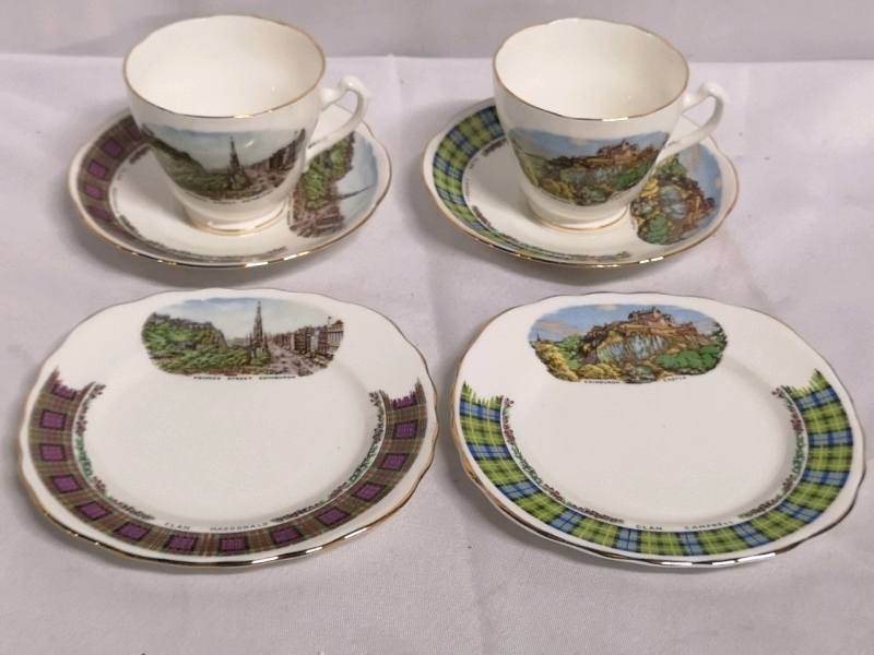 2 Cups & Saucers and Bread & Butter Plates - Cowen Clan MacDonald & Campbell