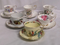 6 Vintage Teacups & Saucers - Evesham, Queen's, Springfield +