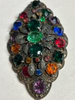 Vintage Art Deco Multi Coloured Luminous Rhinestone Large Brooch