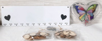 New Hangable Wooden Birthday Reminder Sign (16"X12") w/ Wooden Heart Tags & A Heart Shaped Resin Statue w/ A Butterfly Sticker Commemorating 16 Years Old (7"X6")