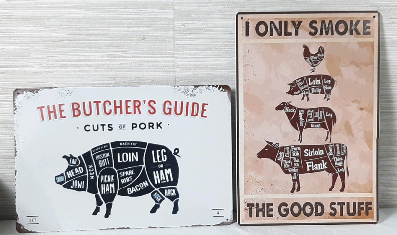 2 New Animal Meat Graph Metal Signs - 12"X8"