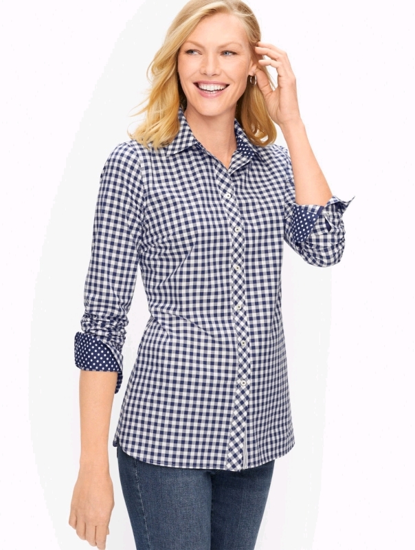 New Ladies Size Medium | TALBOTS Classic Cotton Shirt - Simple Gingham