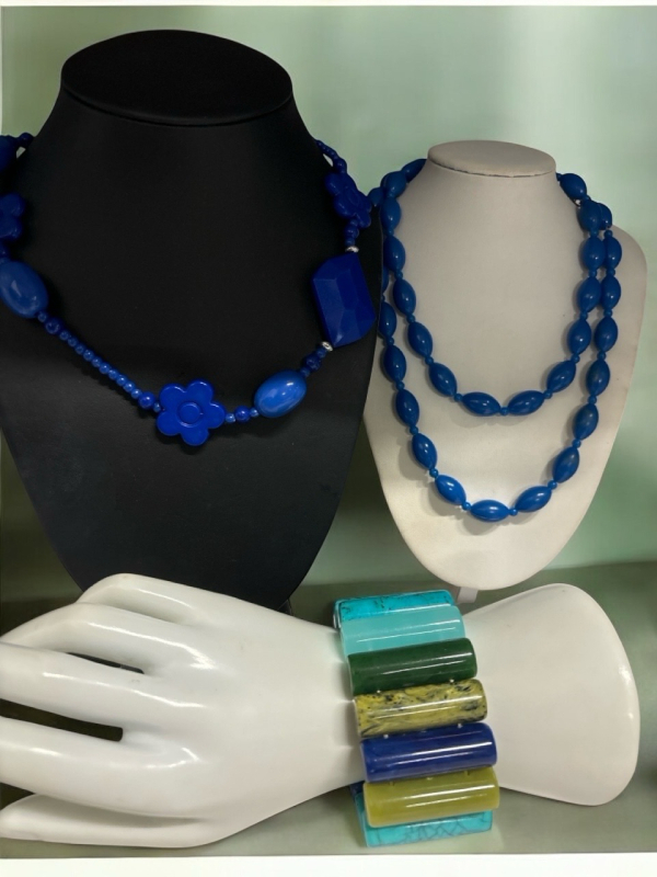 Retro Wide Bracelet Two Acrylic Necklaces Blue Bayou Beauties